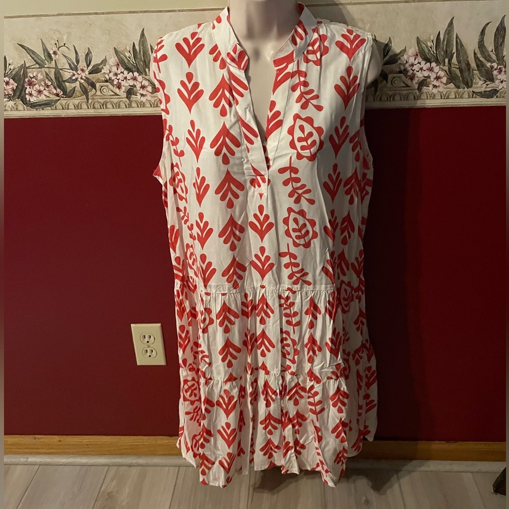 Salty Lemon White Dress with Coral Red Leaf Print